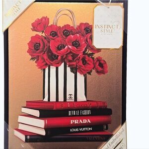 Instinct Style Floral Chanel Bag Fashion Boockstack Framed Canvas Wall Decor